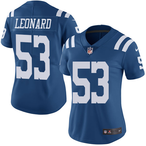 Indianapolis Colts #53 Limited Darius Leonard Royal Blue Nike NFL Women Rush Vapor Untouchable Jersey